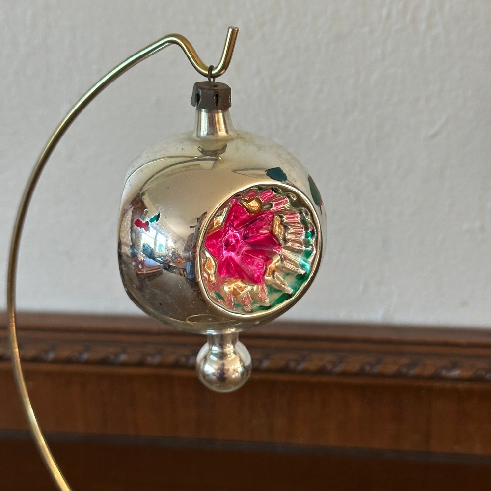 Vintage Polish 4'' Triple Indent Ball Mercury Glass Christmas Ornament *READ*